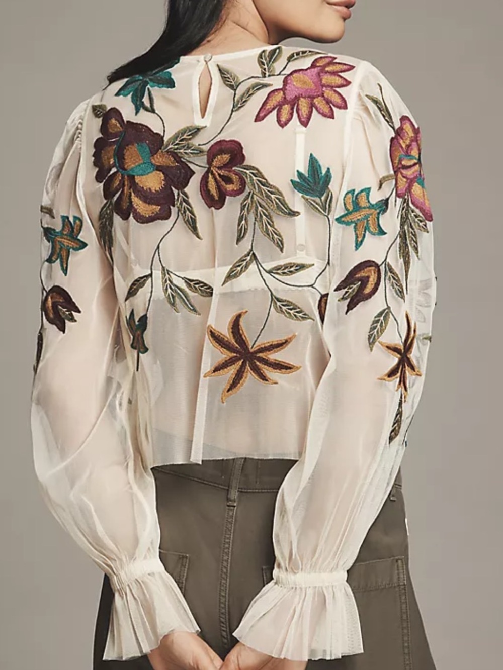 Anthropologie Layla Embroidered Appliqué Mesh Blouse - Picture 2 of 5
